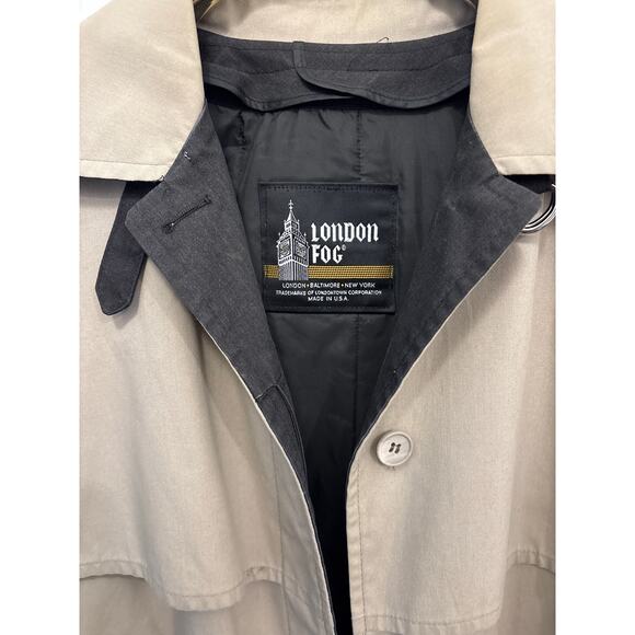 Vintage retro 90s London Fog Trench Coat Long Jacket tan thinsulate lined 8 Pet - Picture 2 of 8